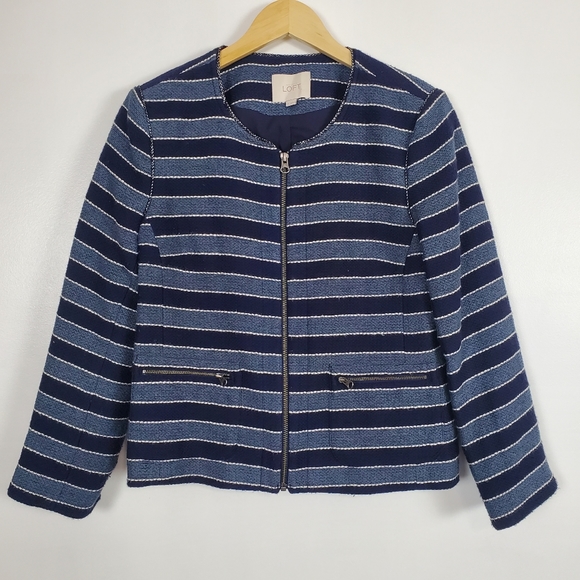 LOFT Jackets & Blazers - LOFT zip up striped blazer size 8 blue